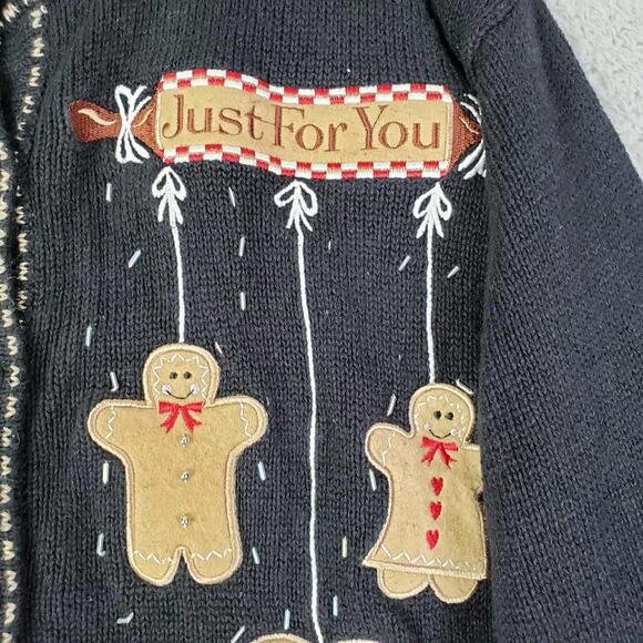 The Quacker Factory Gingerbread Christmas Sweater Cardigan Plus Size 1X Black - Picture 7 of 13